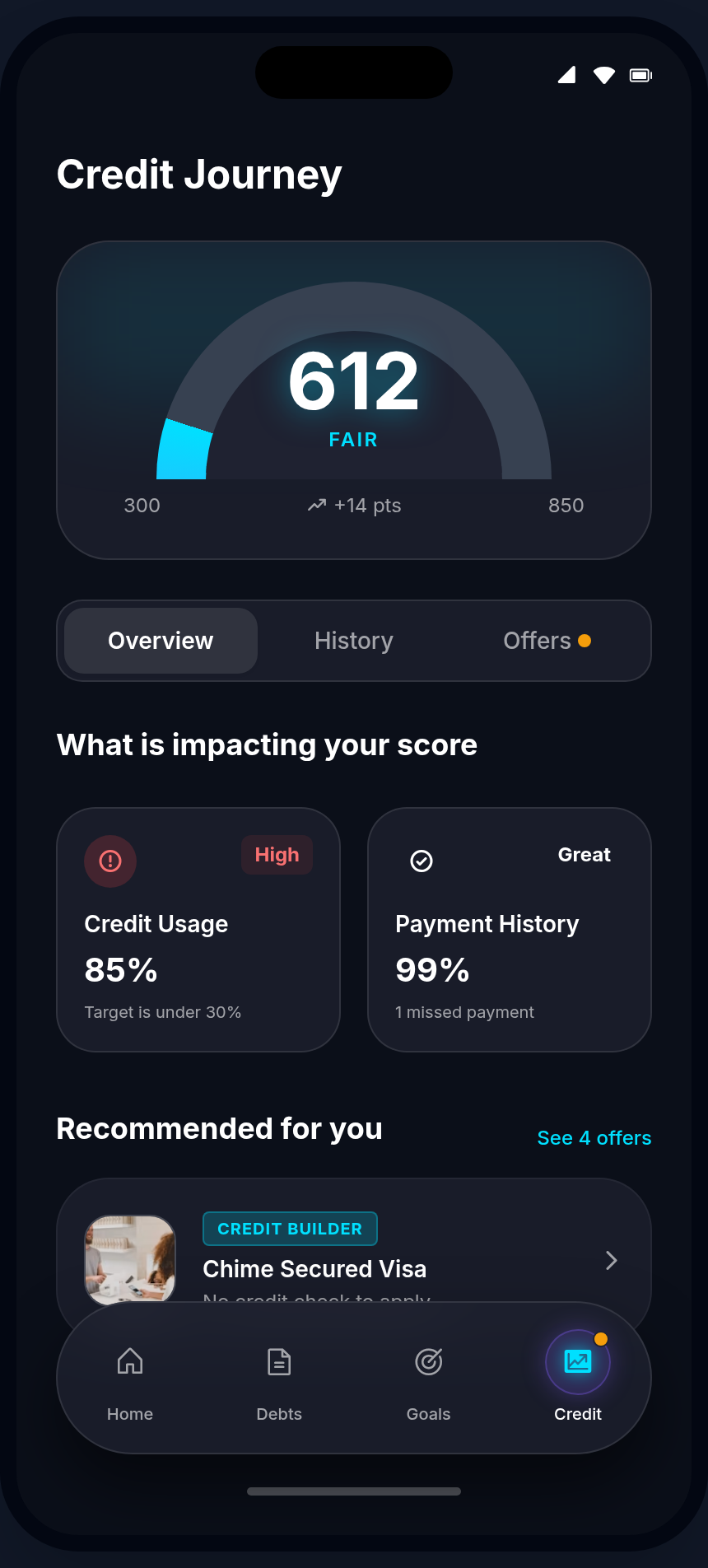 Settle app — Rebuild credit